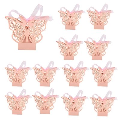 100Pcs Butterfly Wedding Favour Box Birthday Party Gifts Candy Boxes (Pink)