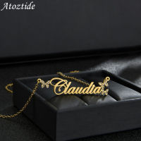 Atoztide New Custom Name Zircon Butterfly Stainless Steel Necklaces Letter for Women Choker Nameplate Summer Jewelry Gift2023