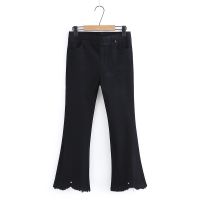 【มีไซส์ใหญ่】Plus Size XL-5XL Womens Stretchable Black Jeans Solid Color Vintage Female Flared Denim Pants