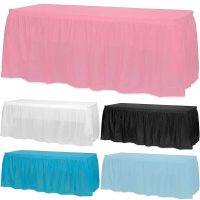 【CW】 14Ft Disposable Table Skirts Blue Pink Plastic Tablecloth For Round Rectangular Table Decor Baby Shower Birthday Party Supplies