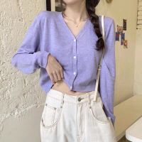 XiaoranThin knitted top chic all-match solid color short western style long-sleeved cardigan