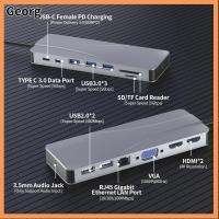 GEORG อะลูมิเนียมอัลลอยด์ เสียง3.5มม. เครื่องอ่านการ์ดหน่วยความจำ ตัวขยาย3.0ยูเอสบี แท่นวาง USB-C การชาร์จ PD Type-C 4K HDMI VGA