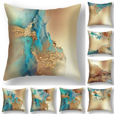 45x45cm Abstract Marble Quicksand Gold Blue Foil Lines Pillowcase Polyester Sofa Seat/Back Cushion Cover Pillow Case Home Decor