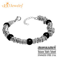 555jewelry สร้อยข้อมือแฟชั่น สแตนเลส สตีล ลาย Twisted Wire ประดับหินกลม Turquise / Onyx รุ่น MNC-BR678 - สร้อยข้อมือผู้หญิงสวยๆ (BR12)