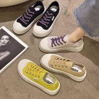 ใหม่ Low Gang Casual ตาข่ายผ้าใบ Shoelace รองเท้าส้นเตี้ยสีอ่อนรองเท้าลำลอง