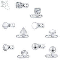 1คู่14G Geometric Design Dermal Anchorสำหรับผู้ชายผู้หญิงเหล็กไร้สนิมไทเทเนียมSkin Diver Cubic Zircon TopsและฐานBallกรวยเจาะพื้นผิวMicrodermal Bodyเจาะเครื่องประดับ