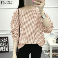 (จัดส่งฟรี)Fancystyle ZANZEA เสื้อลำลองผู้หญิงลายเสื้อพิมพ์ลายตาข่ายหลวมแขนพัฟเสื้อยืดคอกลม #8