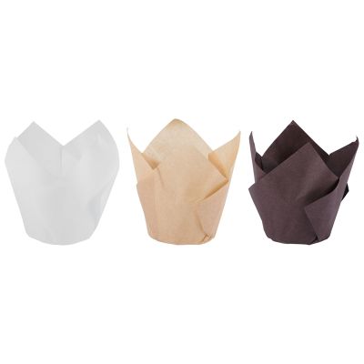 200Pcs Tulip Cupcake Baking Cups, Muffin Baking Liners Holders, Rustic Cupcake Wrapper, Brown, White and Nature Color
