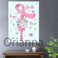 มะเร็งเต้านม Faith Hope Love แปรงทาสีดอกไม้-ผ้าใบพิมพ์โปสเตอร์ Wall Art Home Decor ภาพวาดสำหรับห้องนั่งเล่น Cuadros