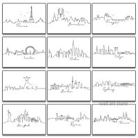 Modern Art Abstract Lines Famous City Architecture โปสเตอร์ภาพวาดผ้าใบห้องนั่งเล่นตกแต่งบ้าน Wall Art Print