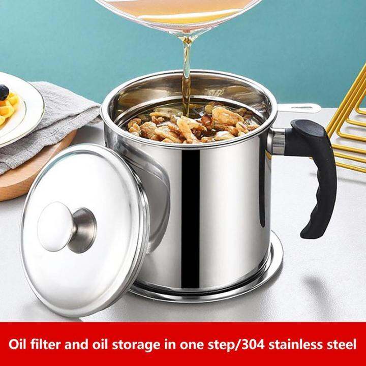 1.4L Kitchen Cooking Tools Oil Filter Storage Tank Grease Filter Pot
