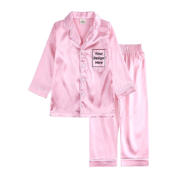 add-your-own-text-and-design-customizing-pajama-sets-for-girls-silk-satin-diy-logo-solid-nightgown-children-sleepwear-for-boys