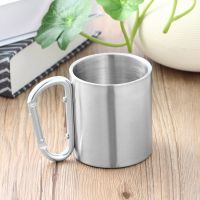 【CW】Camping Travel Stainless Steel Cup Water Tea Coffee Mug Self Lock Carabiner Handle Picnic Water Mug For Camping Hiking Climbing