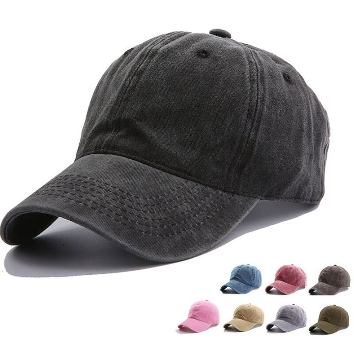 หมวกเบสบอลยูนิเซ็กซ์ฮิปฮอปล้างใจสีดำหมวกเบสบอลวินเทจหมวกแก๊ปฝ้ายสแน๊ปแบคหมวกคุณพ่อโลโก้ที่กำหนดเอง