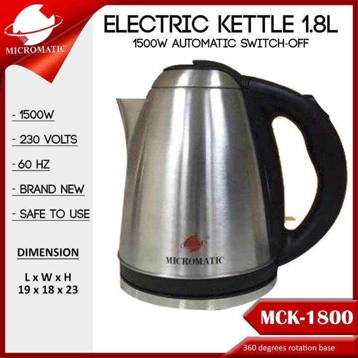 electricL Micromatic MCK1800 Electric Kettle 1.8L (Black) Lazada PH