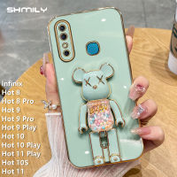 สำหรับ Infinix Hot 8 Hot 8 Pro 9 Hot 9 Pro Hot 9 Play Hot 10 Hot 10 Hot 10 Play ร้อน11 Play ร้อน10S 10S ร้อน11เย็นและทันสมัยถั่วหวานที่ตั้งรูปหมีเคสโทรศัพท์ฝาครอบโทรศัพท์ซิลิโคนเคสนิ่มเคลือบอิเล็คโทรเพลทหรูหรายอดนิยม