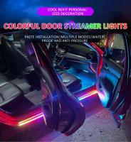 Car Colorful LED Flexible Streamer Flowing Welcome Door Light Strip Remote Control Scuff Sill Panel RGB Neon Lamp