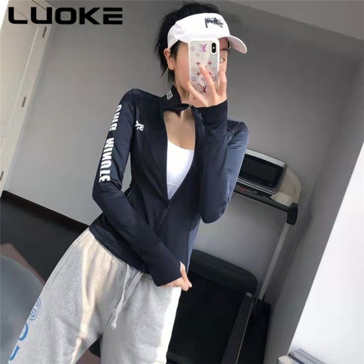 luoke-เสื้อโยคะแขนยาวสำหรับฤดูใบไม้ร่วง-เสื้อแจ็กเก็ตออกกำลังกายคอปกตั้งผ้าบางสำหรับวิ่งฟิตเนส