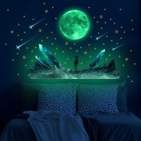 ZZOOI Luminous Moon Stars Wall Stickers Fluorescent Deer Glow In The Dark Stickers For Kids Bedroom Living Room Home Decor Wall Decal
