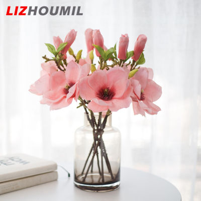 LIZHOUMIL ดอกไม้แมกโนเลียก้านเดี่ยวดอกไม้ประดิษฐ์สำหรับ Hiasan Kamar เครื่องประดับงานแต่งงาน
