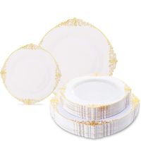 10 Pieces of 7.5 inch 10.25 inch Disposable Dinner Plate Baroque Plastic Plate Outdoor Birthday Wedding Tableware Supplies