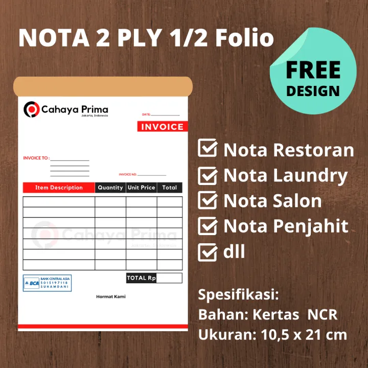 Buku Nota 1 Ply 2 Ply Custom Order Free Design Ukuran 1 2 Folio Lazada Indonesia