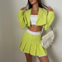 【CC】 New Piece Sets Outfits Fashion Waist Skirts Set Pleated Female