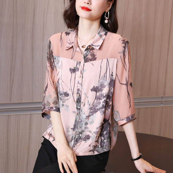 womens-2022-shirts-plus-size-chiffon-blouse-new-style-cardigan-3-4-sleeve-noble-wife-fashion-goddess-workwear-trend