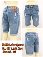 MOMO short jeans No.611 Size 28-36 ขาสั้นเอวกลางผ้ายีนส์ไม่ยืด แบบกระดุม ฟอกสีซีดฟ้า มีรอยถลอก ขาดทะลุ ความยาวประมาณหัวเข่าสามารถพับสั้นได้