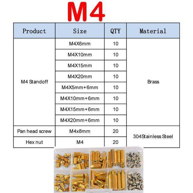 haotao-hardware-m2-5-m2-m3-m4ชิ้นส่วนทองเหลืองหกเหลี่ยมตัวผู้ตัวเมียเสาด้ายสเปเซอร์เมนบอร์ด-pcb-ที่ยึดสกรูชุดหลากหลายประเภท240ชิ้น