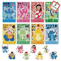 8/16Sheets Disney Cartoon Lilo &amp; Stitch Puzzle Stickers Game Make-a-Face Funny Assemble Jigsaw Kids Educational Toys Party Gifts Stickers