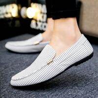 Shoes male 2021 British style trend fashion striped casual shoes pedal lazy beanie shoes fashion shoes รองเท้าชาย 2021 รองเท้าลำลองลายทางแฟชั่นอินเทรนด์สไตล์อังกฤษรองเท้าทรงถั่วขี้เกียจแบบสวมรองเท้าแฟชั่น nanxie11.my 7.20