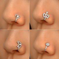 Cool Fake Piercing Nose Ring No-Piercing U-shaped Nose Clip Inlaid Zircon Star Love Crown Nose Stud Uni