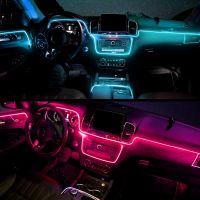 โคมไฟปรับอัตโนมัติมีความยืดหยุ่นแถบนีออน Led RGB ไร้สายควบคุมด้วยแอป Hiasan Interior รอบไฟรถยนต์แสงธรรมชาติใหม่2023