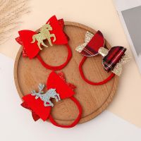 Christmas Baby Hair Accessories Children Felt Cloth Headband Red Bows Hairbands Girls Sequins Bands Elastic Toddler Elk Headwear