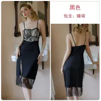 2023 Hot Brand Sexy Lace Pure Desire Slit Ice Silk Strap Night Dress Plus Chest Pad Push Up Loungewear Suit J3413