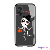 เคสโทรศัพท์สำหรับ OPPO A38 A18กันกระแทกลายการ์ตูนสำหรับเด็กผู้หญิงเคสเครื่องประดับโทรศัพท์ปาร์ตี้ฮาโลวีนแบบกอธิคเคสกระจกเทมเปอร์ฝาครอบป้องกัน