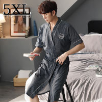 Mens Robe Nightgown Silk Satin Kimono Bathrobe Gown Sleepwear Plus Oversized Home Dressing Gown 4XL 5XL Shorts Sets Pajamas