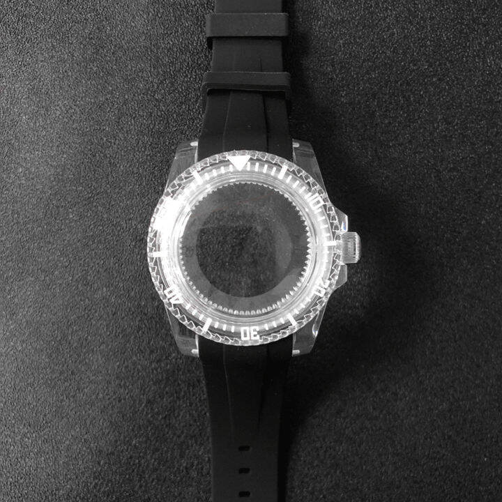 Plastic Watch Case + Rubber Strap Acrylic 40mm OneWay Rotation 60click