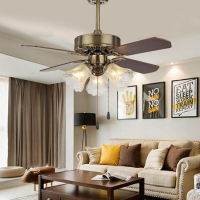 Ceiling Lightsโคมไฟระย้า 36 Inches Vintage 4 Red Wood Blades Bronze Ceiling Fan with 3Glass Shade