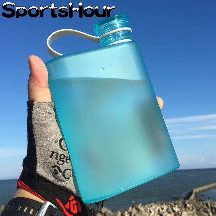 [SportsHour] 380ml Flat Water Bottle Plastic Leak Proof Transparent