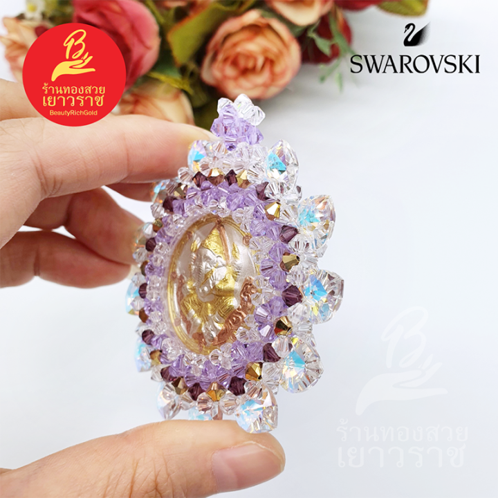 จี้พระพิฆเนศ-ขนาด-6x6cm-กรอบคริสตัลสวารอฟสกี้แท้-เสริมบารมี-เทพแห่งความสำเร็จ-รูปถ่ายจากสินค้าจริง