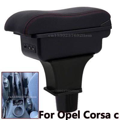 ที่เท้าแขนสำหรับ Opel Corsa C กล่องเก็บของที่พักแขนตรงกลางของรถยนต์อุปกรณ์ตกแต่งภายในพร้อมไฟ LED แบบ USB