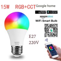 หลอดไฟ Smart Led E27 B22 15W Rgb Cct ควบคุมผ่านแอป Alexa/google Home หลอดไฟสีขาว Wifi Rgb พร้อมฟังก์ชั่นหรี่แสงได้