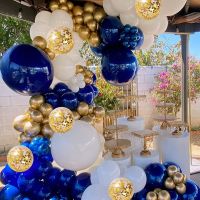 131 Pcs Navy Blue Gold ลูกโป่ง Garland Kit สำหรับงานเลี้ยงวันเกิด Baby Shower Wedding Graduation Class Of Prom Decorations