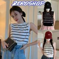 Zero shop?พร้อมส่ง? (Zero-A577)  เสื้อกล้ามแชนกุดไหมพรม ดีเทล ลายทางน่ารักเกาหลีๆ