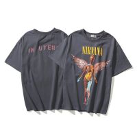 Nirvana เสื้อยืดแขนสั้นทรงหลวมสไตล์เรโทร