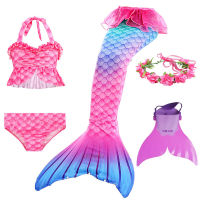 Girls Swimmable Mermaid Tail Costume Cosplay Swimsuit Halloween Dress set with fin Kids Monofin for Swimming Clothes Red Bikini