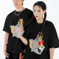 HOT เสื้อ ทอมแอนด์เจอร์รี ทรงหลวม Tom and Jerry  แฟชั่นคู่รัก พิมพ์ลายการ์ตูน แขนสั้นคอกลม cotton ผู้ชายและผู้หญิงสามารถใส่ SIZE:S-5XL