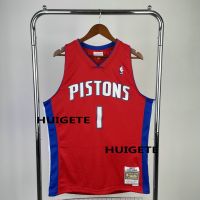 [Mitchell Ness]Mens New Original NBA Detroit Pistons 1 Allen Iverson Vintage Jersey Heat-pressed Hardwood Classic Swingman Jerseys Red